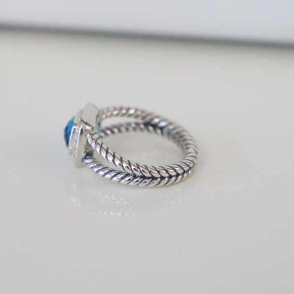 David Yurman Sterling Silver 7mm Albion Ring Blue Topaz with Diamonds size 7.5 - Picture 5 of 7